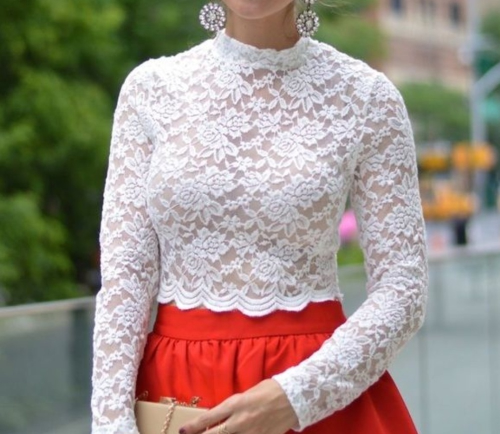 Long sleeve lace crop top